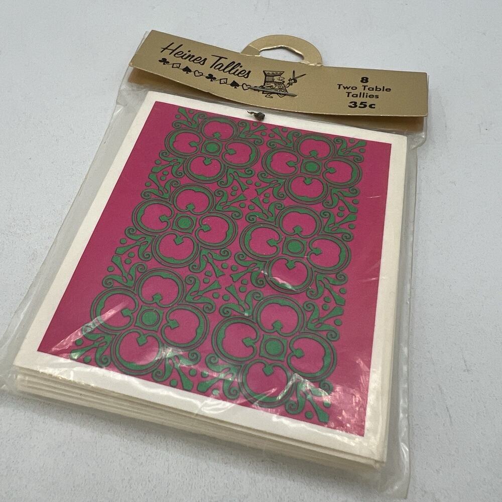 Set 8 Vtg Heines Bridge Tally Cards Pink Green Geometric Floral MCM 1960s NEW
